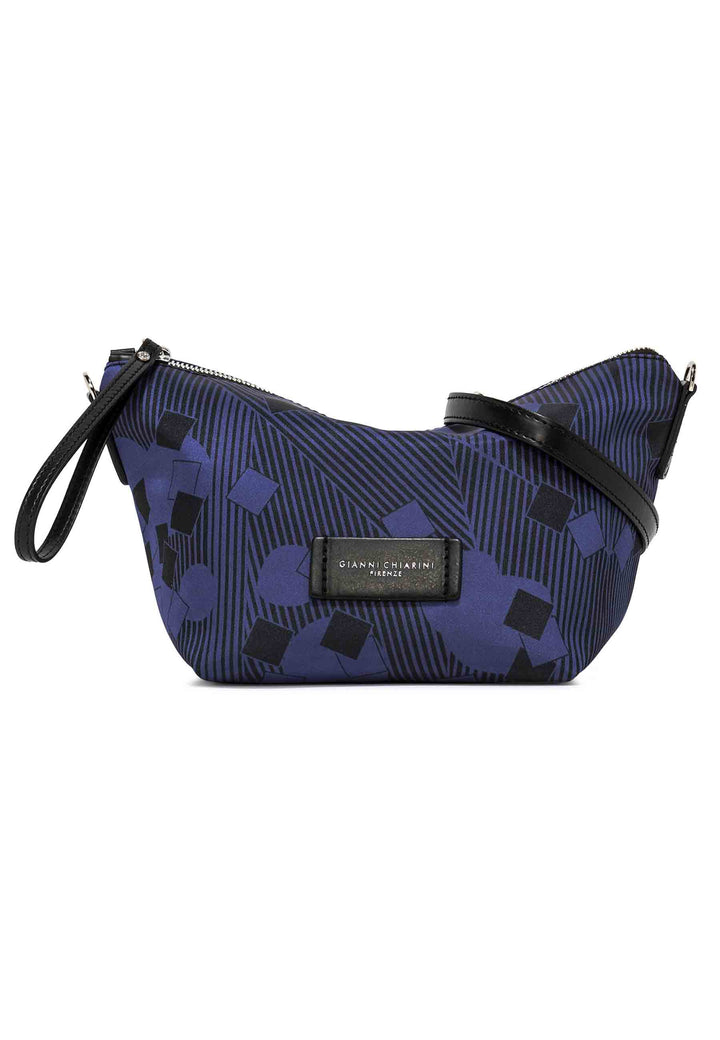 Spatarella Pochette donna in tessuto fantasia blu con manico e tracolla in pelle Fornitura limitata
