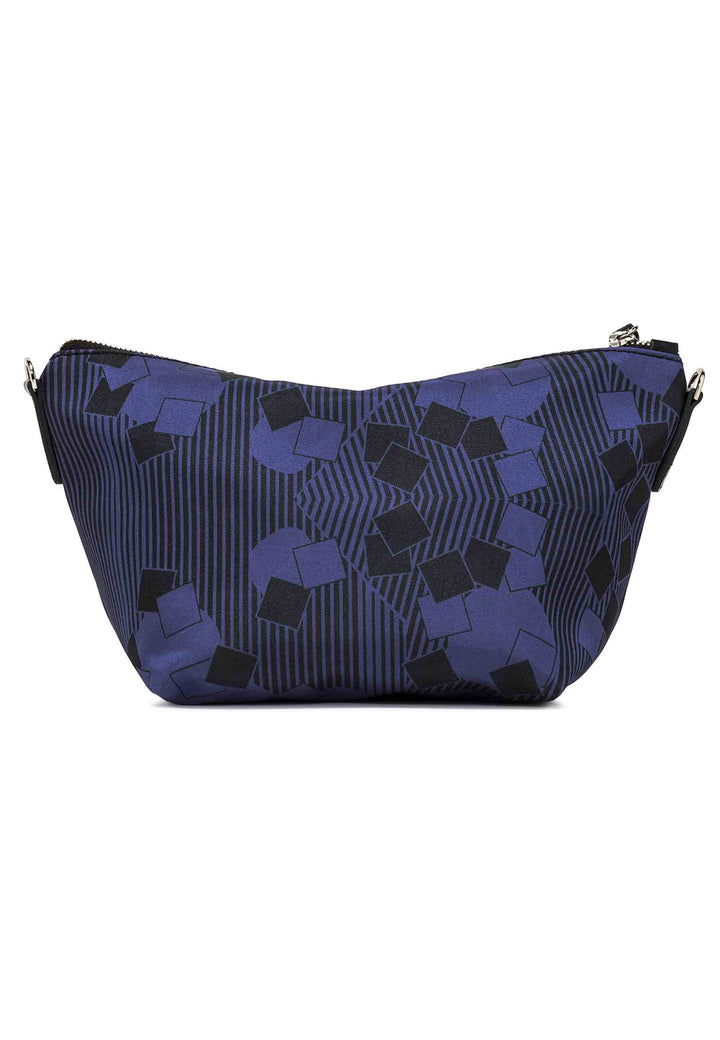 Spatarella Pochette donna in tessuto fantasia blu con manico e tracolla in pelle Fornitura limitata
