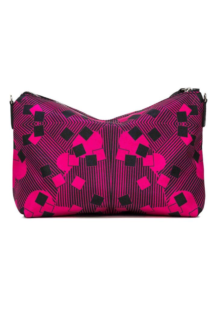 Spatarella Pochette grande donna in tessuto fuxia a fantasia con manico e tracolla in pelle Shopping online