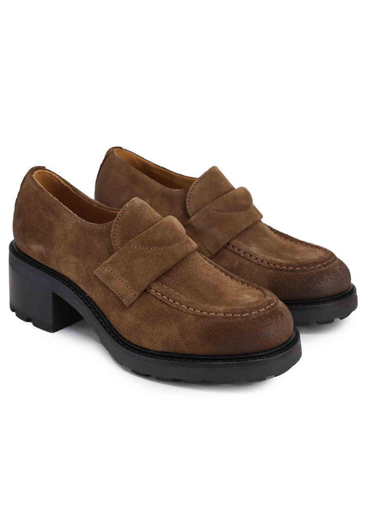 Spatarella Mocassini donna in camoscio marrone con suola carrarmato Offerta Pasqua