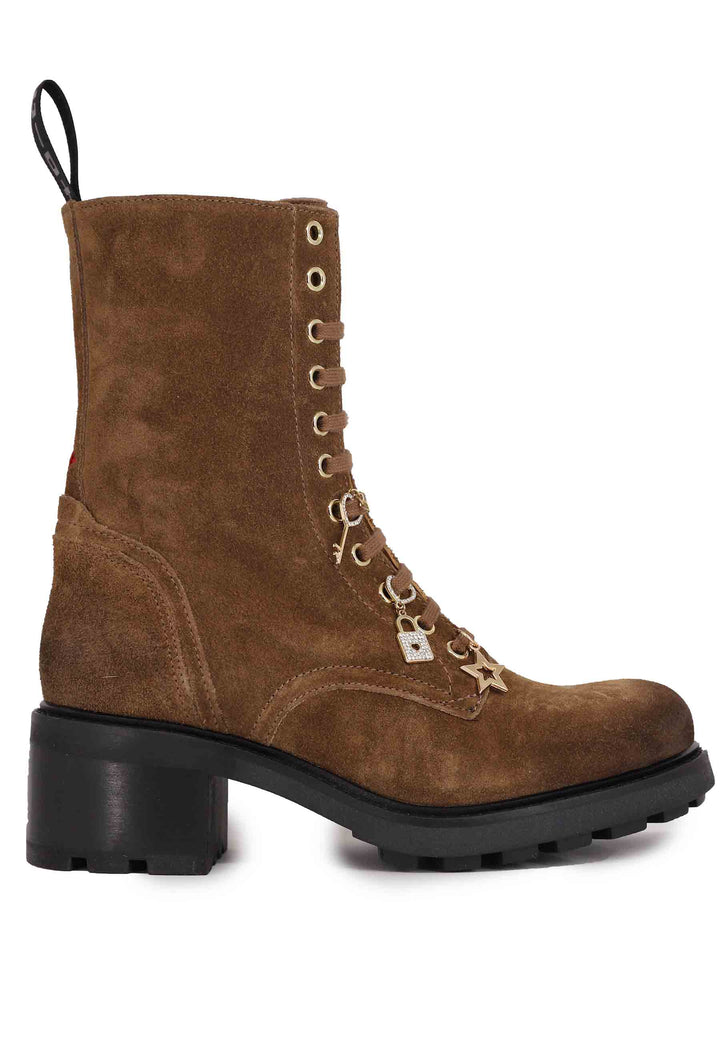 Spatarella Stivaletti anfibi donna in camoscio cuoio con accessori Offerta Anniversario