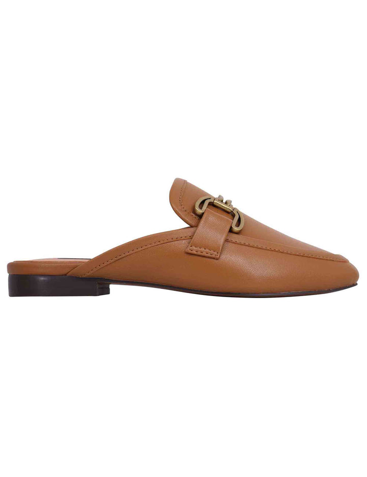 Spatarella Sabot donna in pelle cuoio con morsetto brunito e tacco basso Vela Online Outlet
