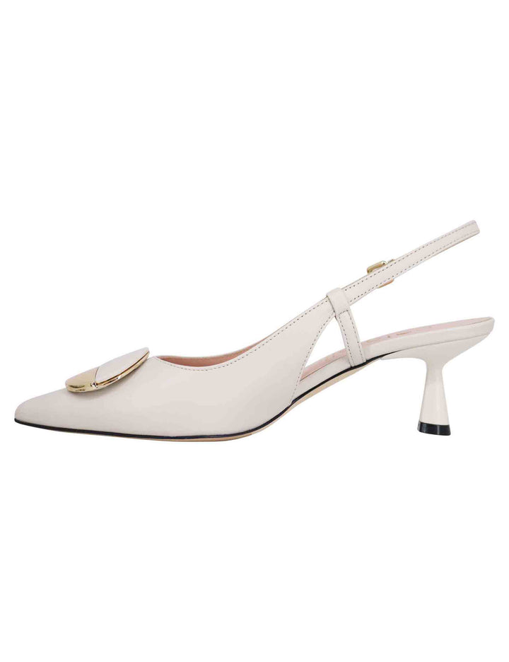 Spatarella Decollete slingback donna in pelle bianca con tacco basso e fibbia in oro Offerta temporanea