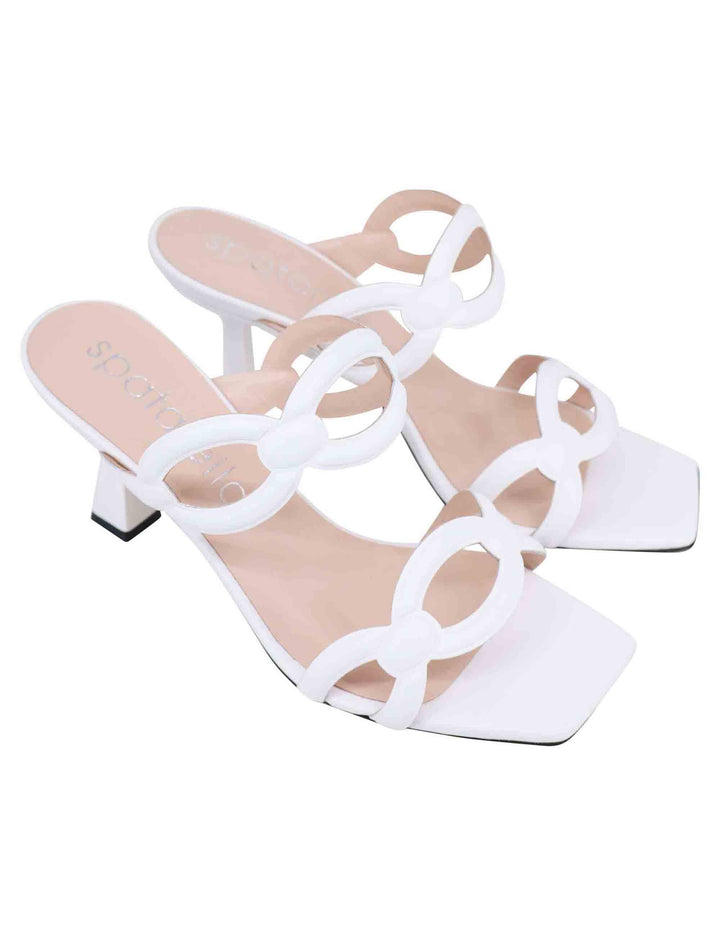Spatarella Sandali donna in pelle bianca con tacco alto e punta quadra Grandi sconti