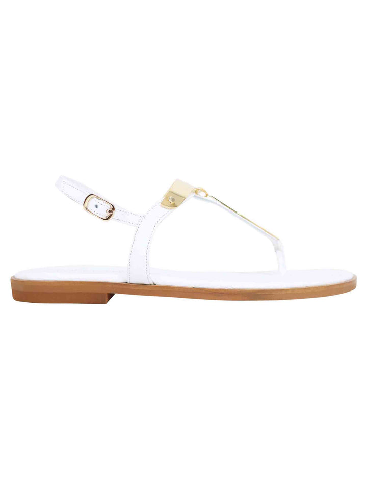 Spatarella Sandali bassi donna infradito in pelle bianca con placche in oro Nuovi prodotti