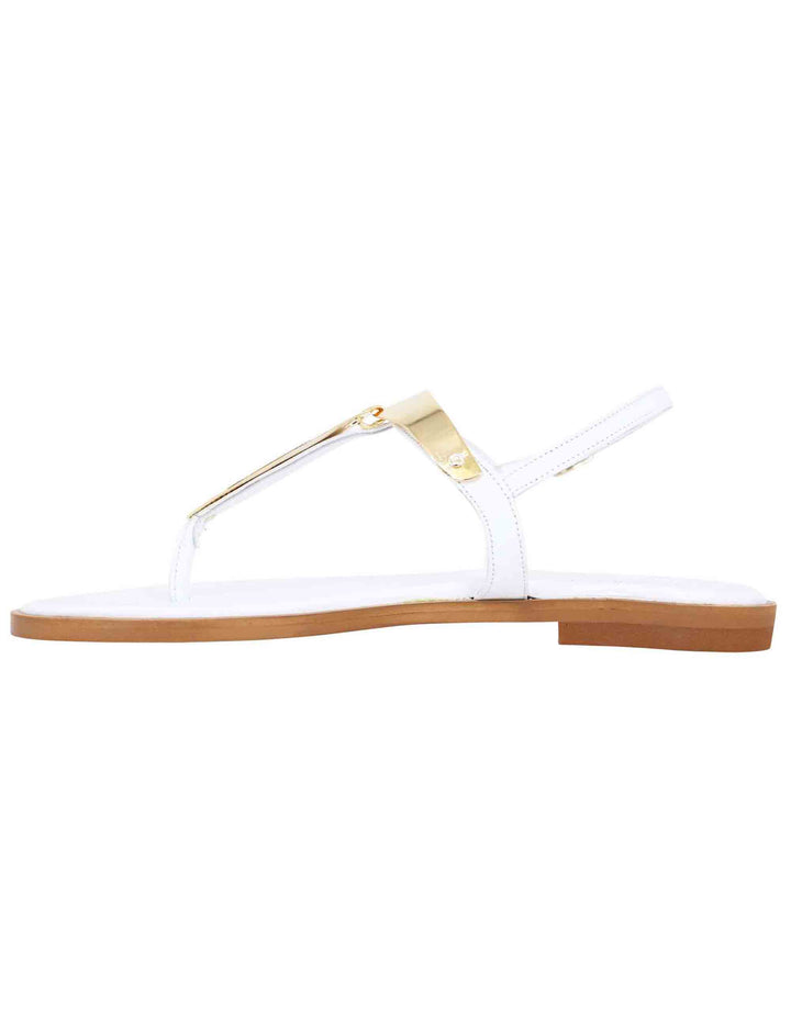 Spatarella Sandali bassi donna infradito in pelle bianca con placche in oro Nuovi prodotti