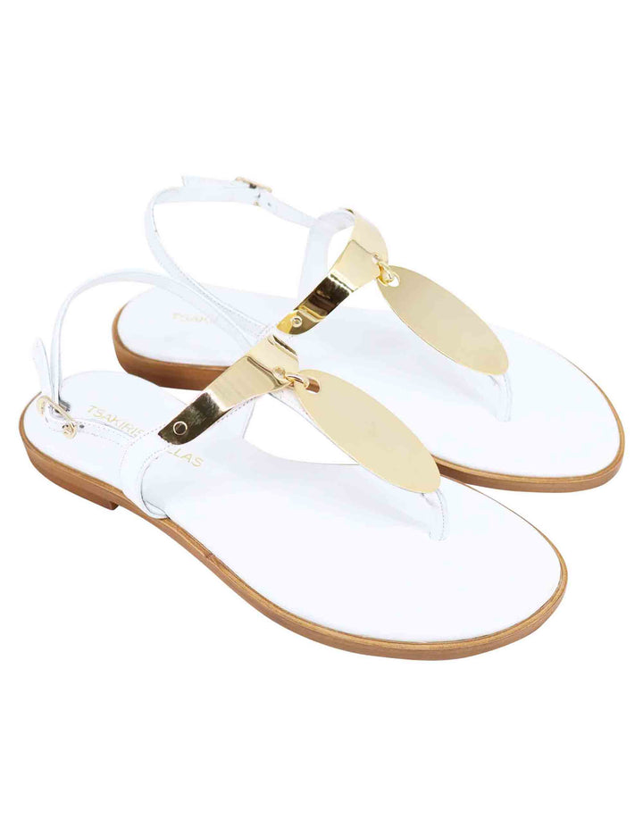 Spatarella Sandali bassi donna infradito in pelle bianca con placche in oro Nuovi prodotti