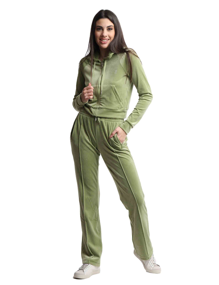 Spatarella Felpe donna Madison in tessuto verde con cappuccio e zip Liquidazione