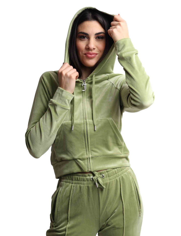 Spatarella Felpe donna Madison in tessuto verde con cappuccio e zip Liquidazione