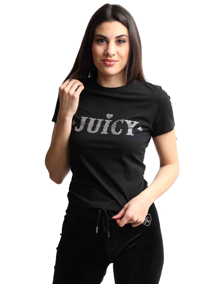 Spatarella T-shirts donna Ryder Rodeo in cotone nero a girocollo con strass Comprane uno, ottenene uno gratis