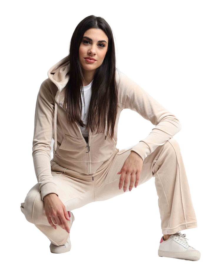 Spatarella Felpe donna Madison in tessuto beige con cappuccio e zip Offerte giornaliere