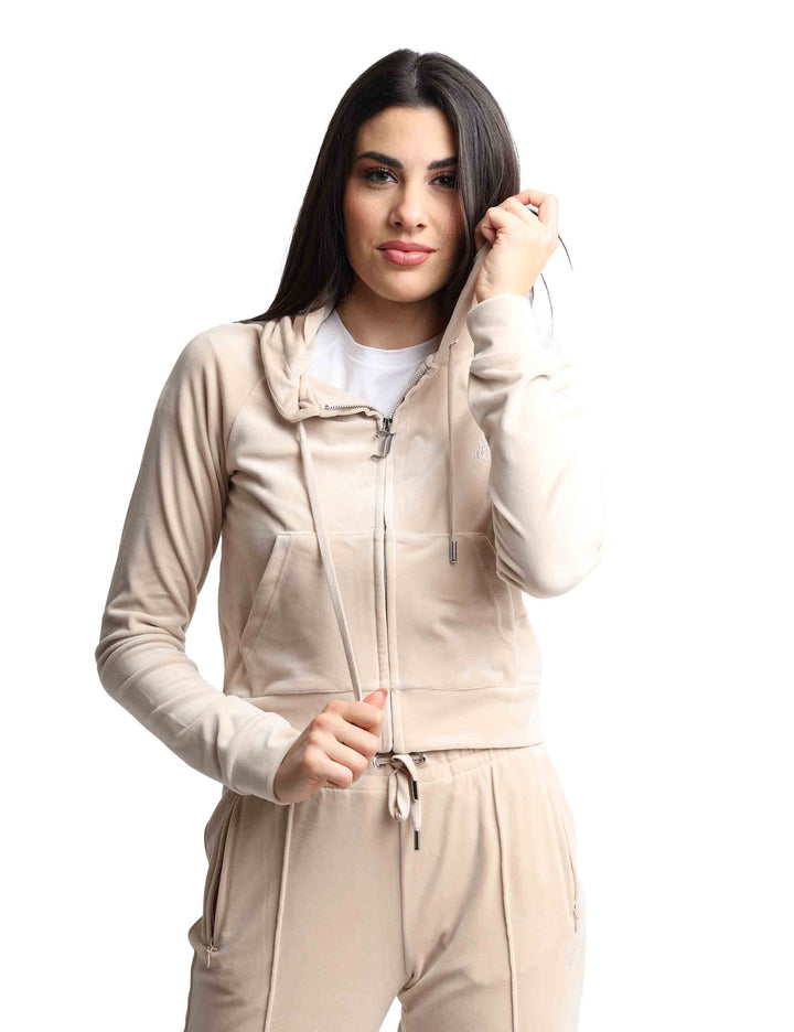 Spatarella Felpe donna Madison in tessuto beige con cappuccio e zip Offerte giornaliere