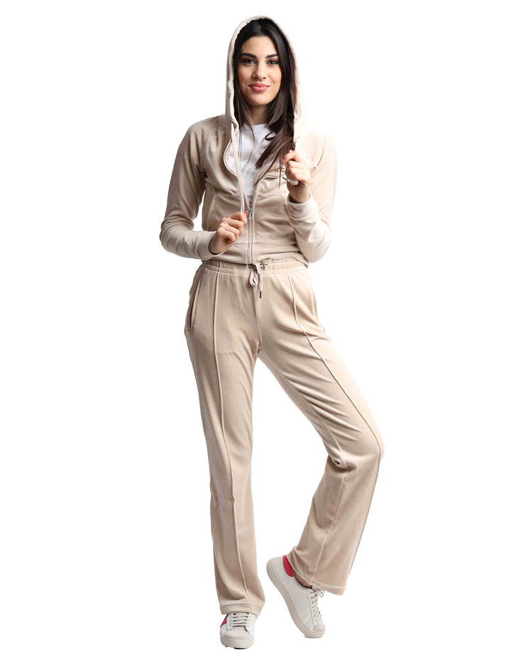 Spatarella Pantaloni tuta donna Tina in tessuto beige con strass Prezzo basso