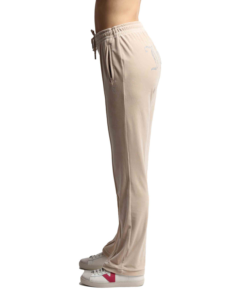 Spatarella Pantaloni tuta donna Tina in tessuto beige con strass Prezzo basso