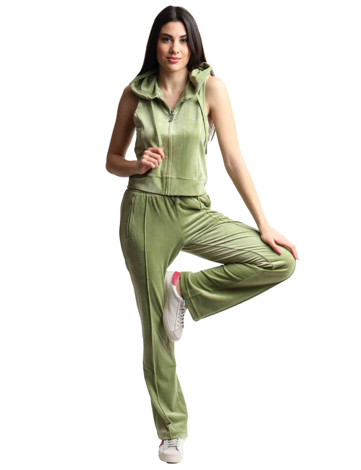 Spatarella Pantaloni tuta donna Tina in tessuto verde con strass Super Saving Price