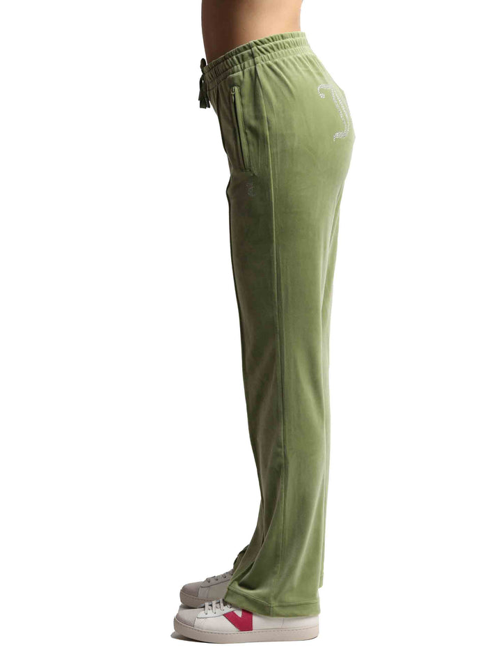 Spatarella Pantaloni tuta donna Tina in tessuto verde con strass Super Saving Price