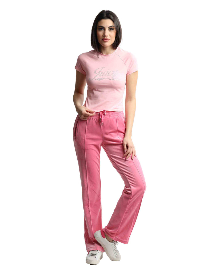 Spatarella T-shirts donna Ryder Rodeo in cotone rosa a girocollo con strass Rilascio limitato