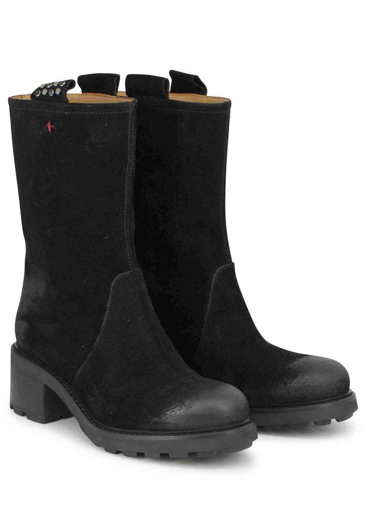Spatarella Stivaletti anfibi donna in camoscio vintage nero ACQUISTA ORA