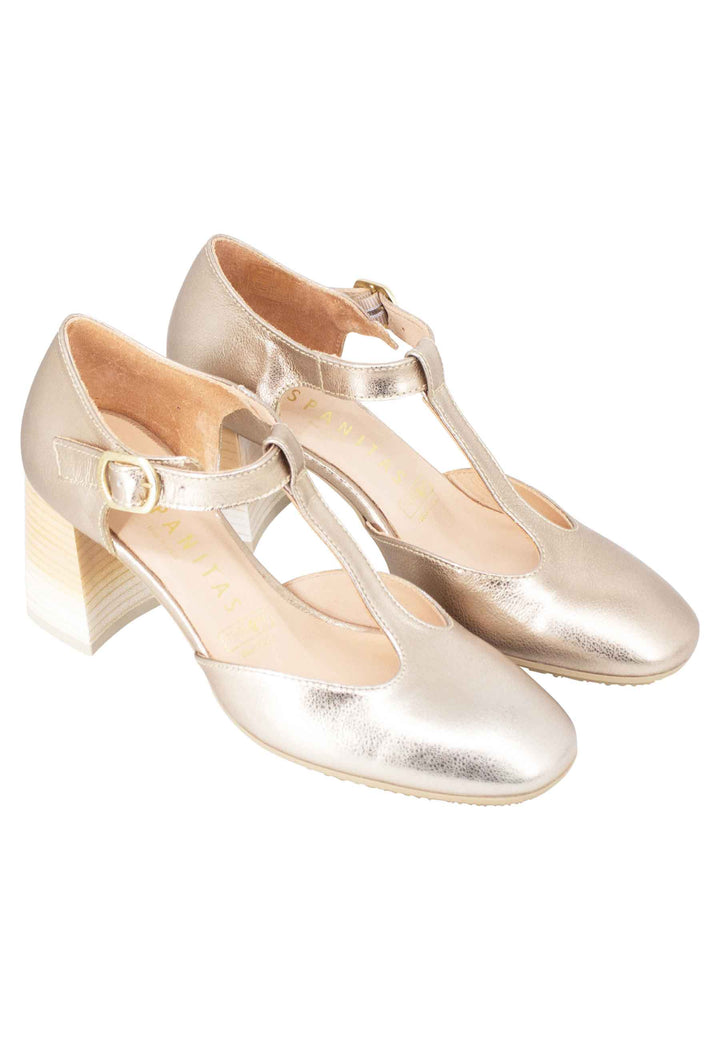 Spatarella Decollete Australia donna in pelle laminata platino con tallone chiuso e cinturino Ultimo giorno