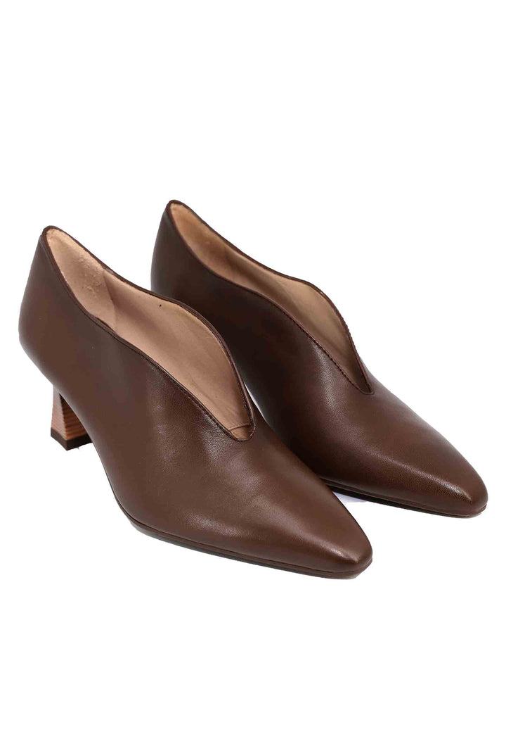 Spatarella Decollete donna in pelle marrone con scollo Promozione temporanea