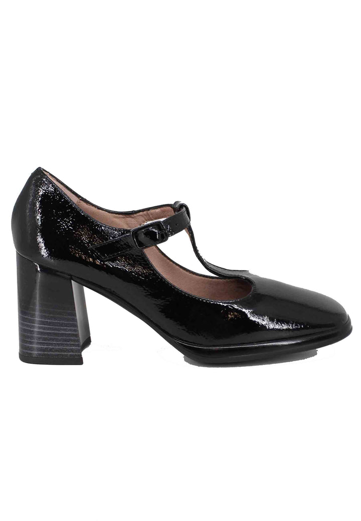 Spatarella Decollete donna in pelle nera lucida con cinturini e tacco alto Fino al 50% di sconto