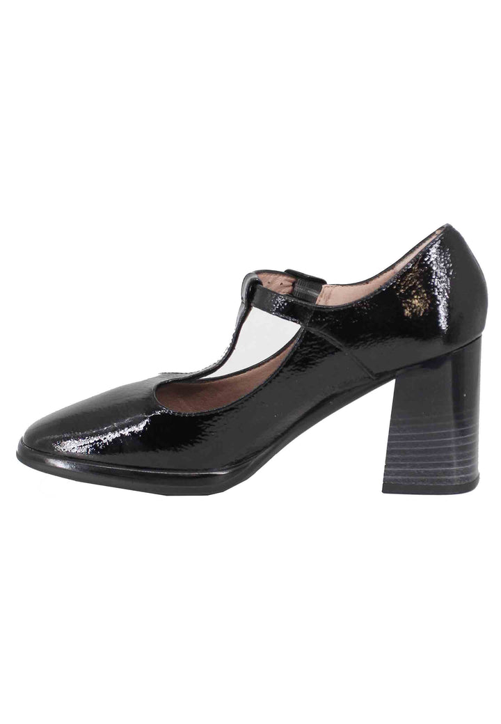 Spatarella Decollete donna in pelle nera lucida con cinturini e tacco alto Fino al 50% di sconto