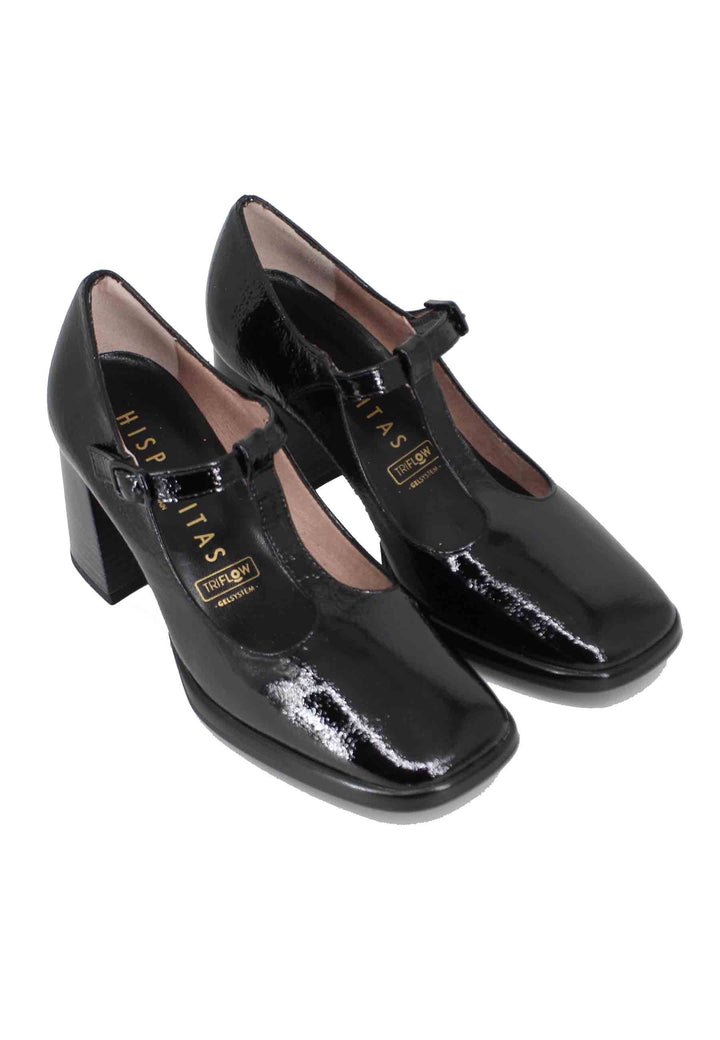 Spatarella Decollete donna in pelle nera lucida con cinturini e tacco alto Fino al 50% di sconto