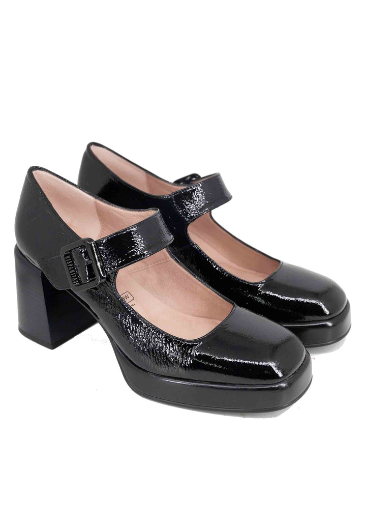 Spatarella Decollete donna in pelle nero con tacco e plateau Fino al 60% di sconto