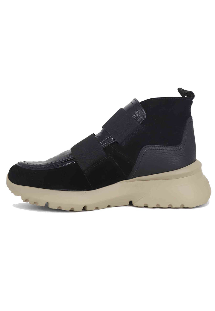 Spatarella Sneakers donna a stivaletto in pelle e tessuto nero Velour Black Only for today