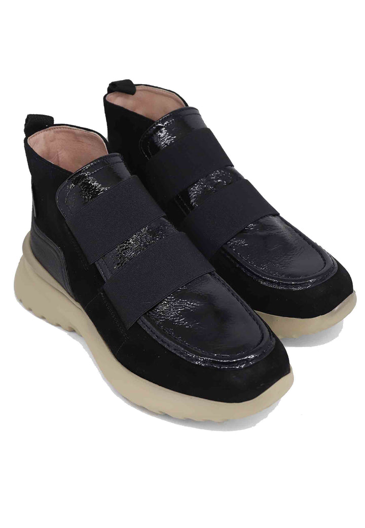 Spatarella Sneakers donna a stivaletto in pelle e tessuto nero Velour Black Only for today