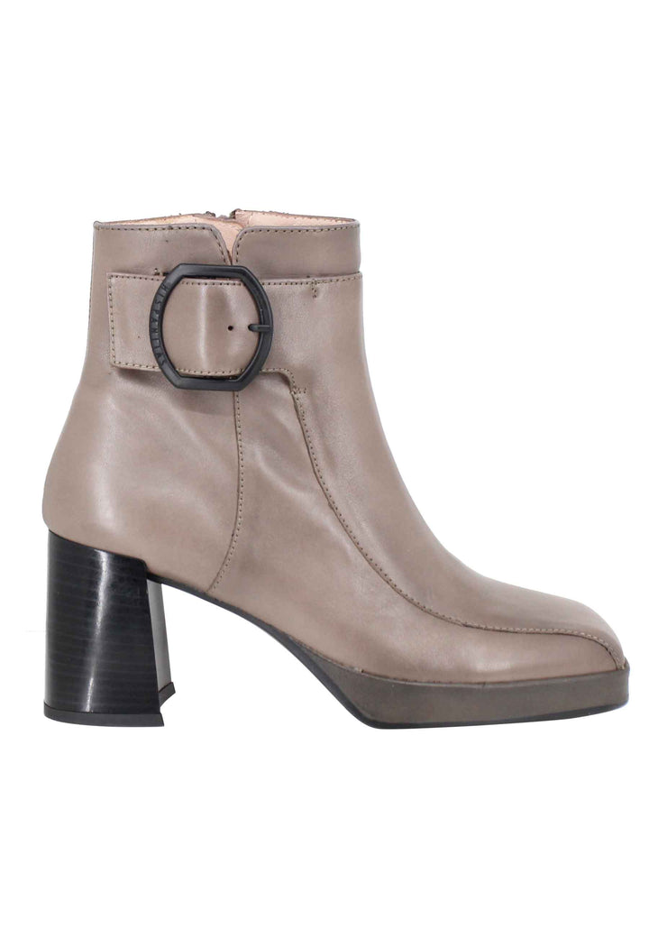 Spatarella Stivaletti donna in pelle grigia con cinturino tacco e plateau Sostegno trimestrale