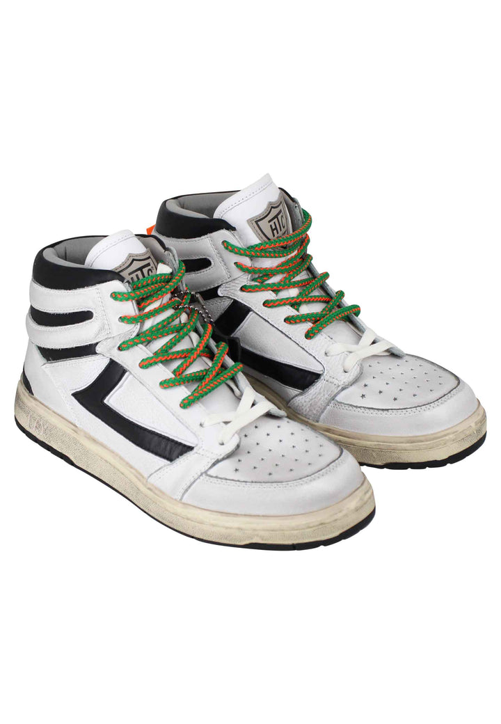 Spatarella Sneakers uomo Starlight Vintage High in pelle bianca con riporti in pelle nera Esporta salva