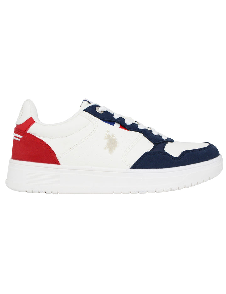 Spatarella Sneakers uomo in eco pelle vintage bianco e blu In vendita