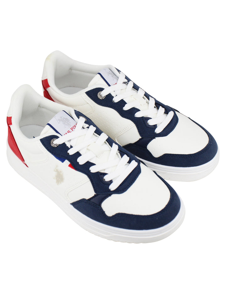 Spatarella Sneakers uomo in eco pelle vintage bianco e blu In vendita