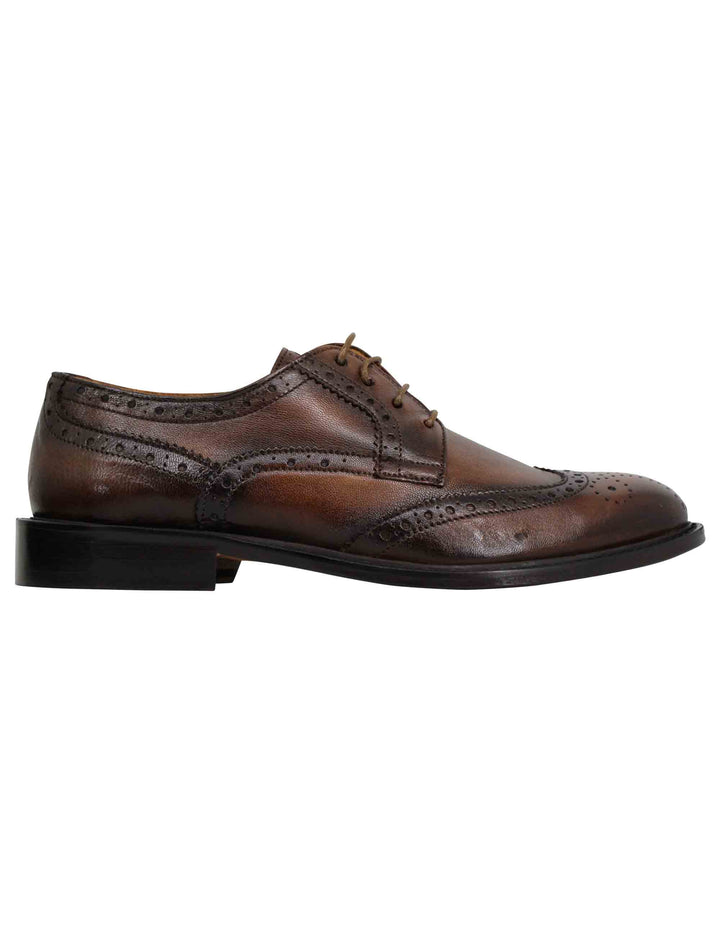 Spatarella Stringate uomo in pelle marrone impunturata con suola in cuoio cucita Duty-free