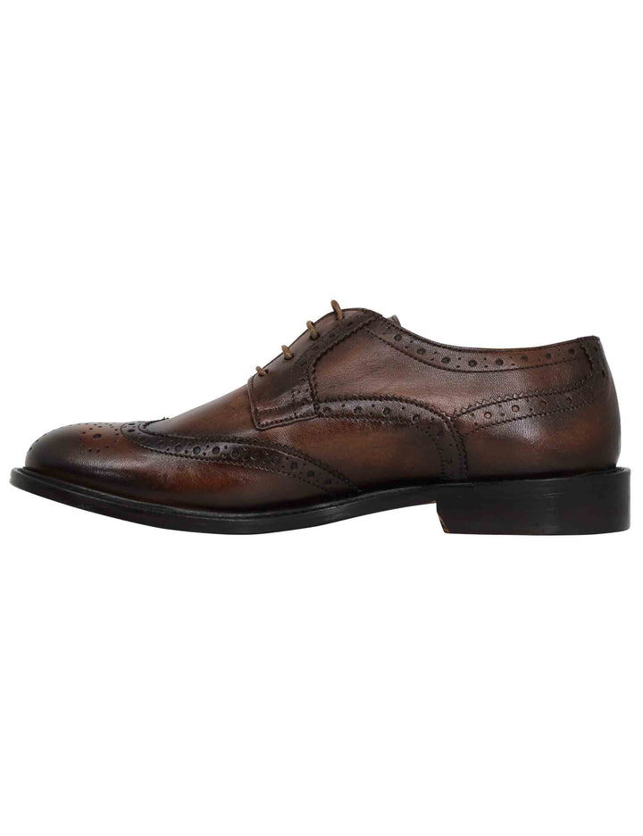 Spatarella Stringate uomo in pelle marrone impunturata con suola in cuoio cucita Duty-free