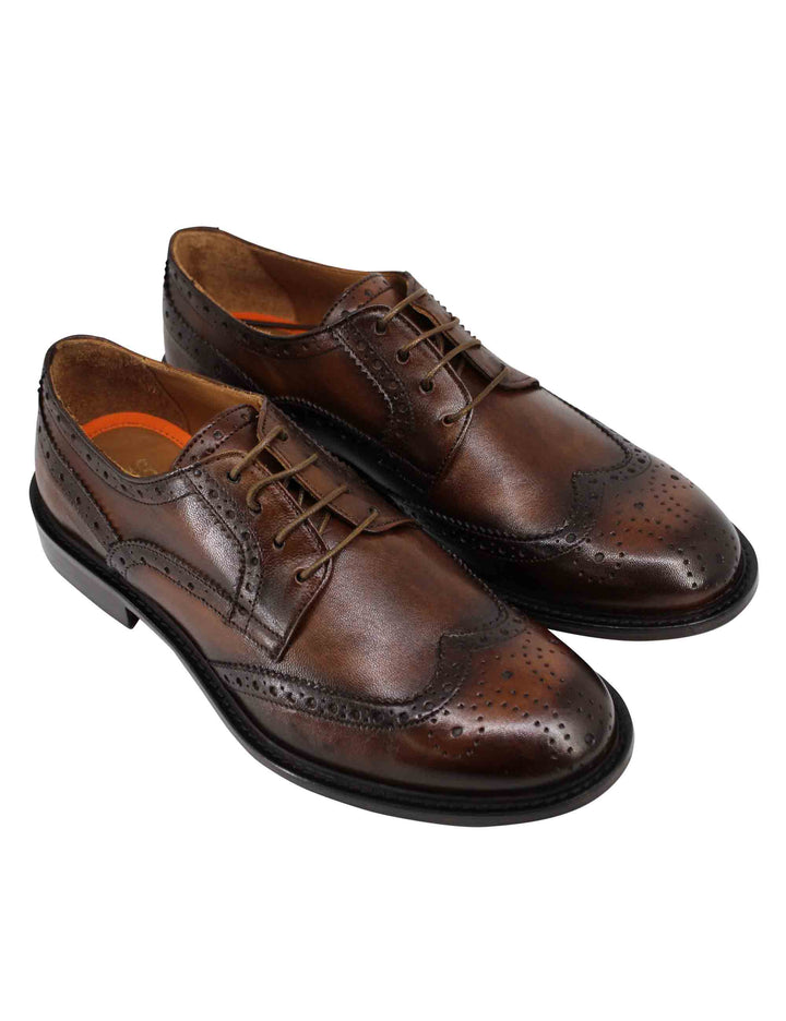 Spatarella Stringate uomo in pelle marrone impunturata con suola in cuoio cucita Duty-free