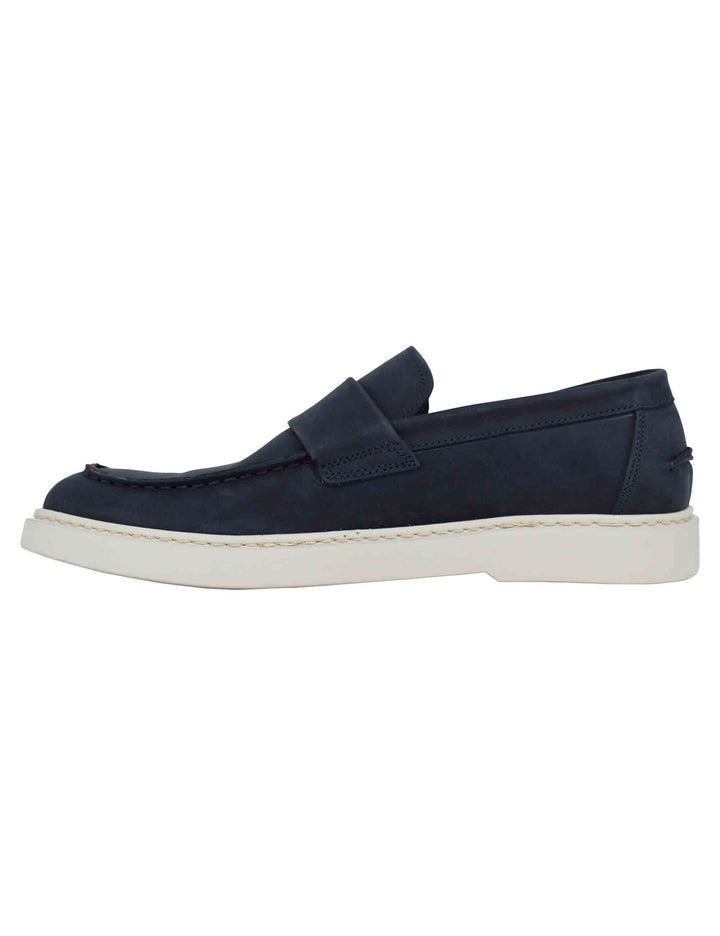 Spatarella Mocassini uomo in camoscio blu con suola in gomma bianca 50% di sconto per tempo limitato