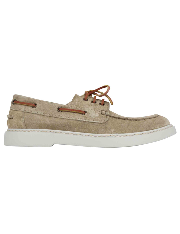 Spatarella Stringate uomo in camoscio beige con lacci in cuoio Sconti questo mese