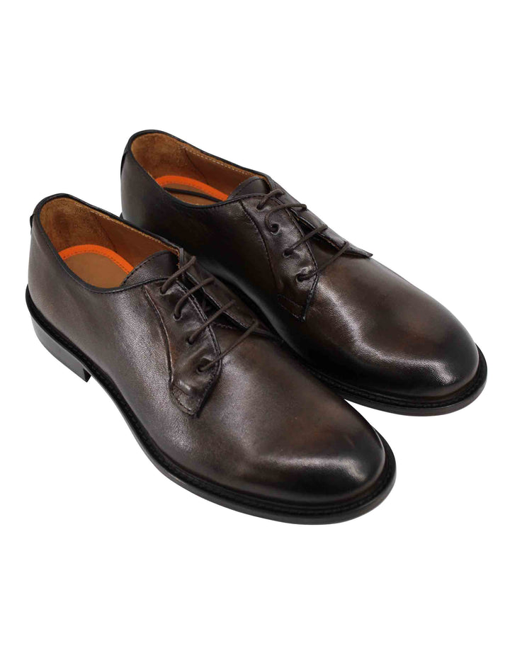 Spatarella Stringate uomo in pelle marrone con suola in cuoio cucita In Linea