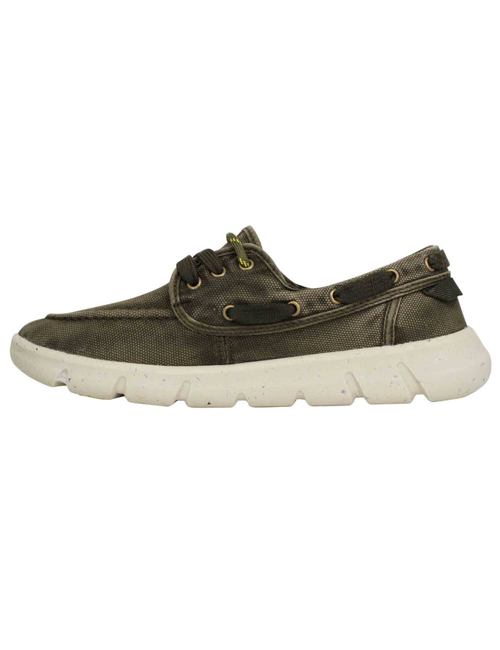 Spatarella Stringate uomo tabasco boat in tessuto verde con suola ultra leggera Nuovo
