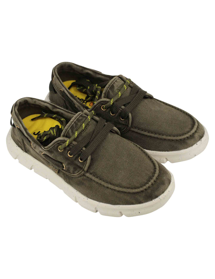 Spatarella Stringate uomo tabasco boat in tessuto verde con suola ultra leggera Nuovo