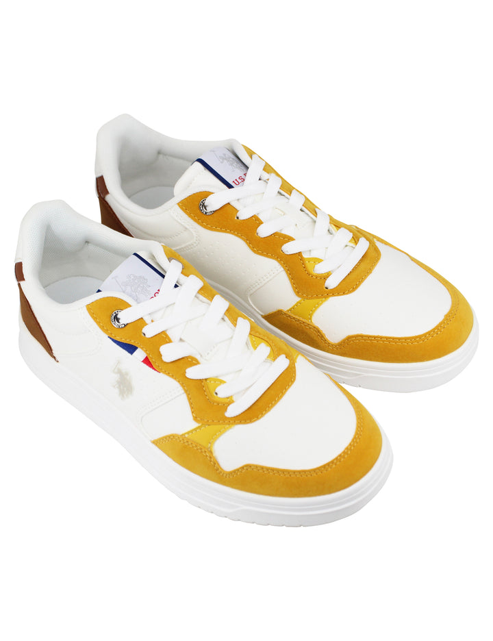 Spatarella Sneakers uomo in eco pelle vintage bianco e giallo Promozione