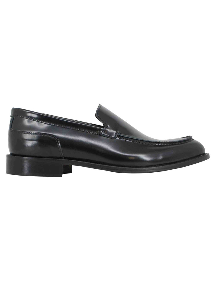 Spatarella Mocassini uomo in pelle nera con patta liscia a suola in cuoio cucita Fino Al -60%