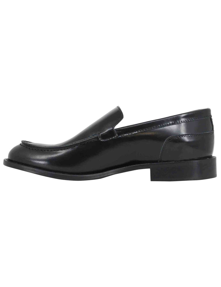 Spatarella Mocassini uomo in pelle nera con patta liscia a suola in cuoio cucita Fino Al -60%