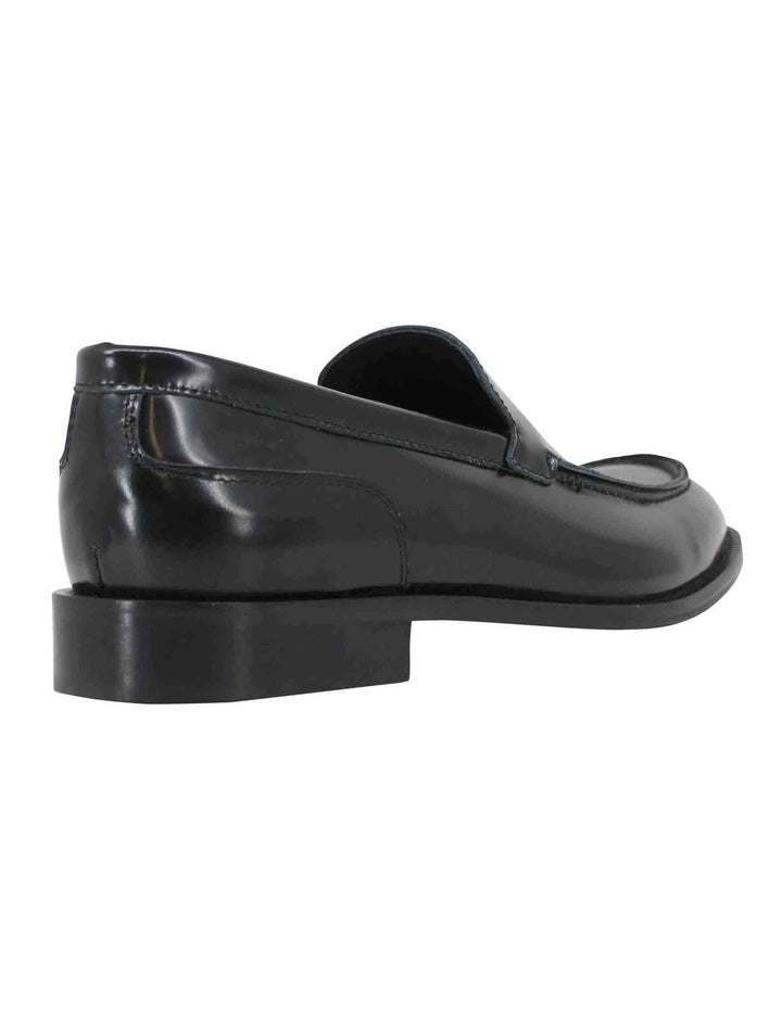 Spatarella Mocassini uomo in pelle nera con patta liscia a suola in cuoio cucita Fino Al -60%