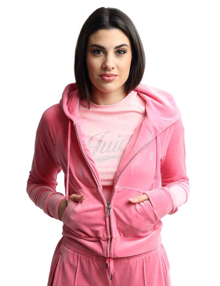 Spatarella Felpe donna Madison in tessuto rosa con cappuccio e zip Prezzo Ridotto