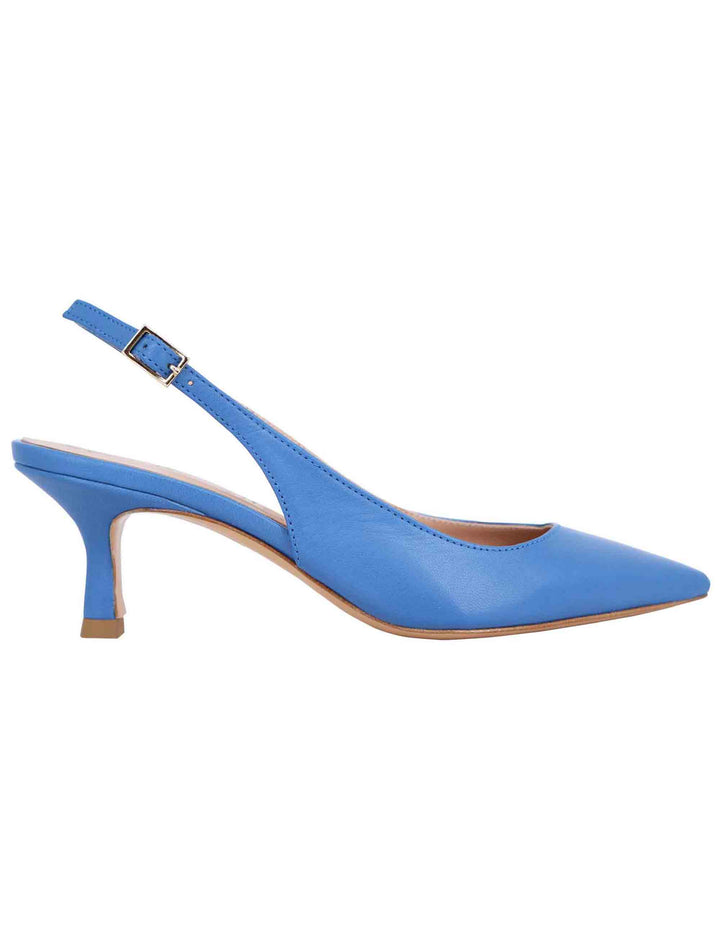 Spatarella Decollete slingback donna in pelle blu tacco basso Sottocosto