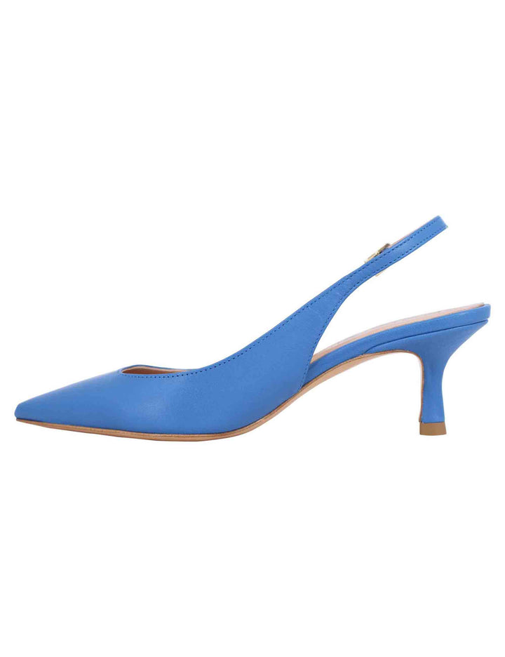 Spatarella Decollete slingback donna in pelle blu tacco basso Sottocosto