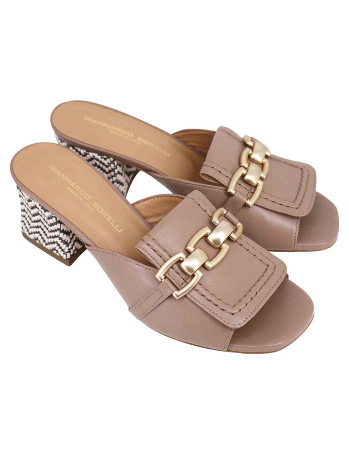 Spatarella Sandali donna in pelle taupe con morsetto in oro Presa
